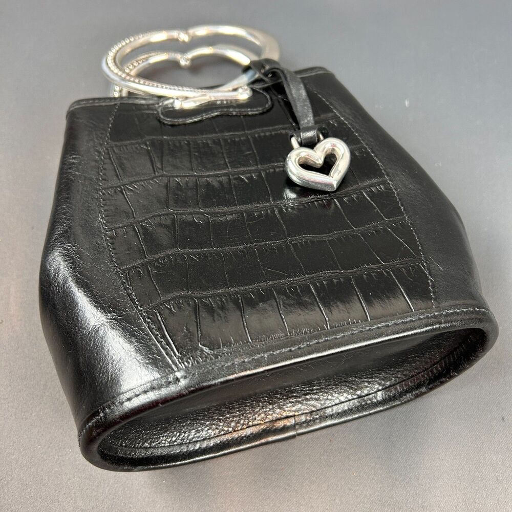 Brighton Corazon Black Embossed Leather Silver Heart Handles NEW - Picture 5 of 16